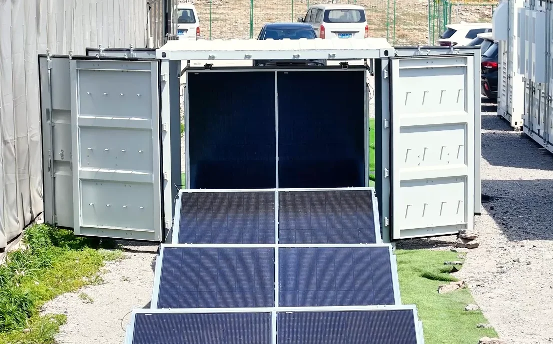container with solar panels